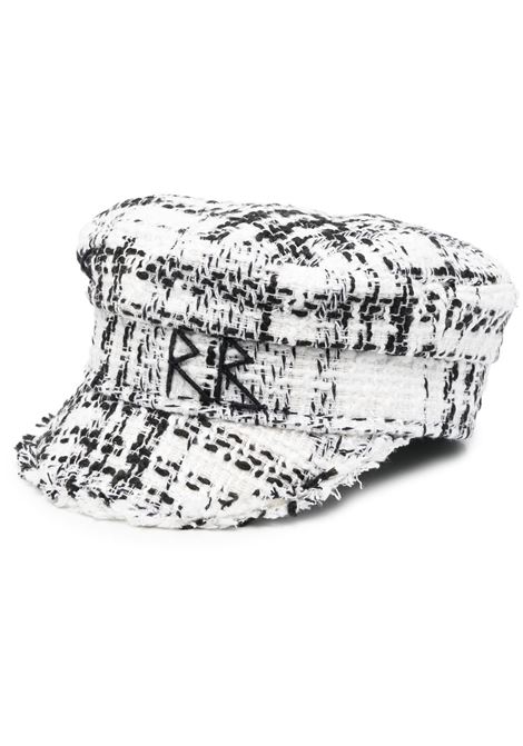 Black and white bouclé baker boy cap - women RUSLAN BAGINSKIY | Hats | KPC026CPLD026